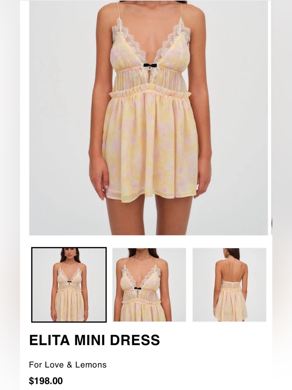 For Love And Lemons Elita Mini Dress in Soft Yellow and Pale Pink
